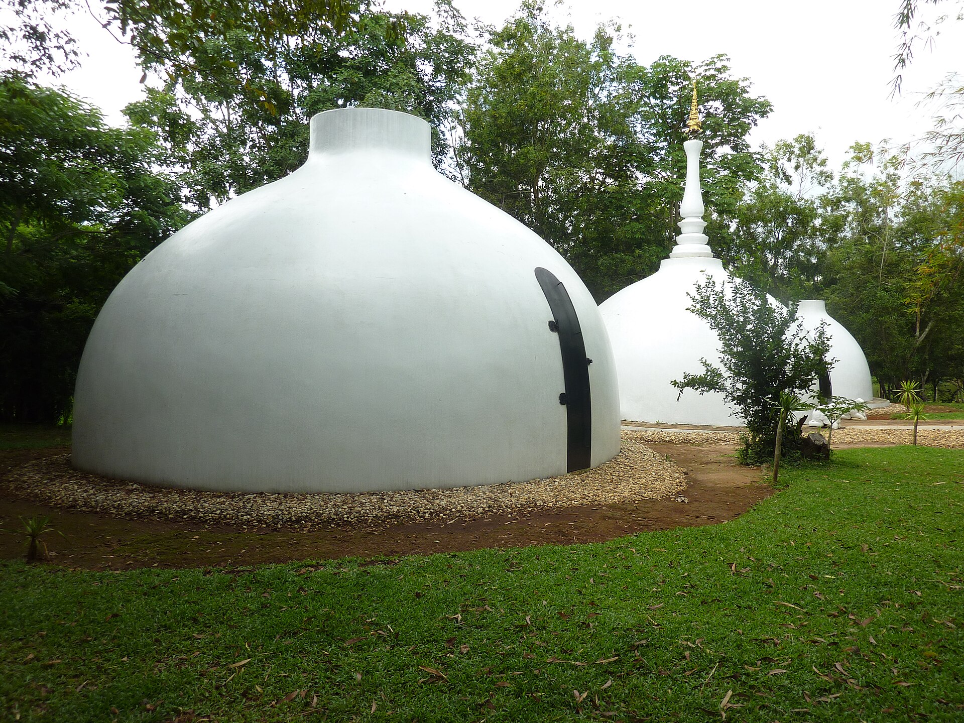 White dome buildings in the garden at Baan Dam, Chiang Rai