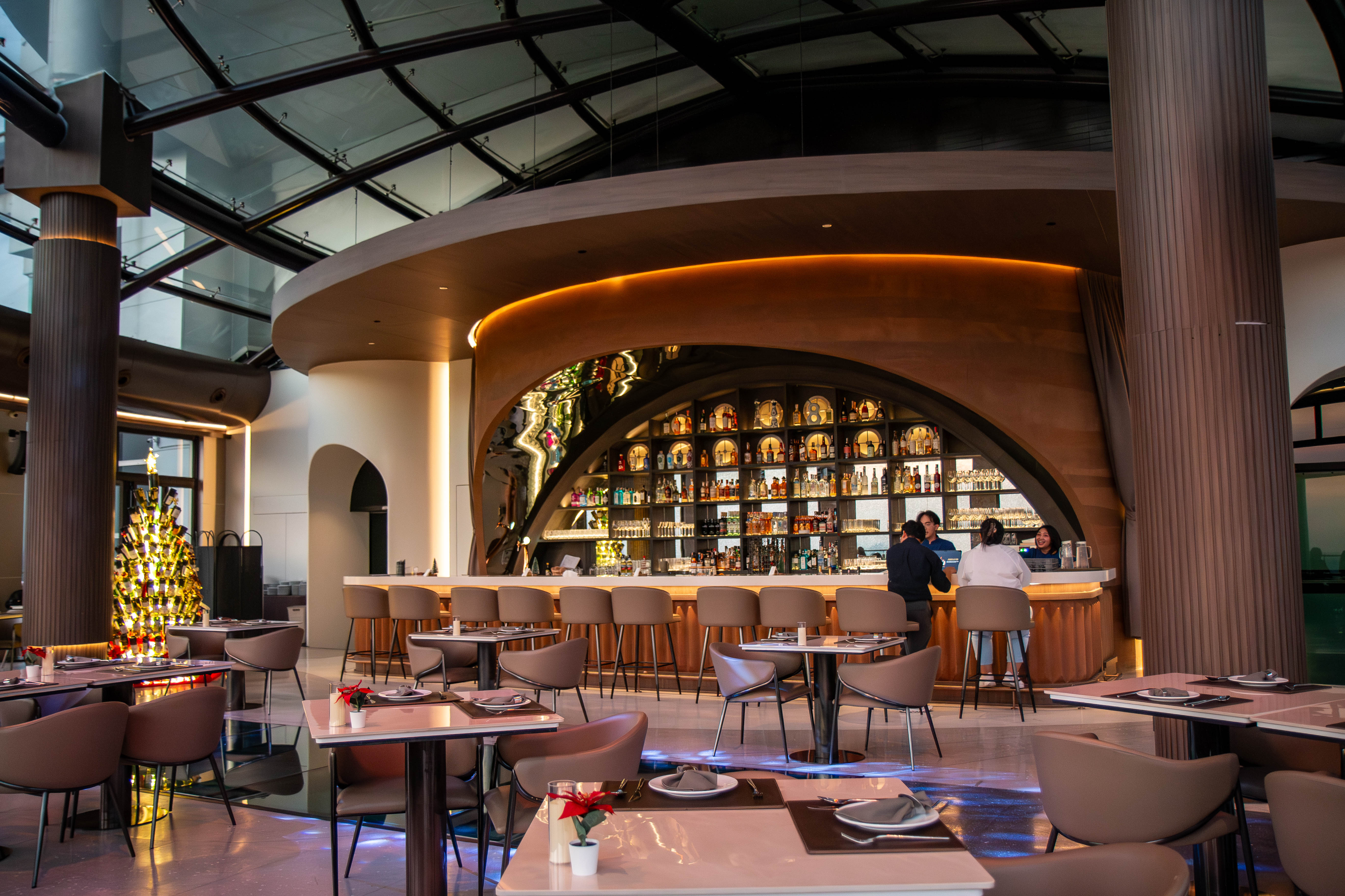The indoor dining area offers a comfortable and elegant setting, perfect for enjoying a meal in a relaxed atmosphere.