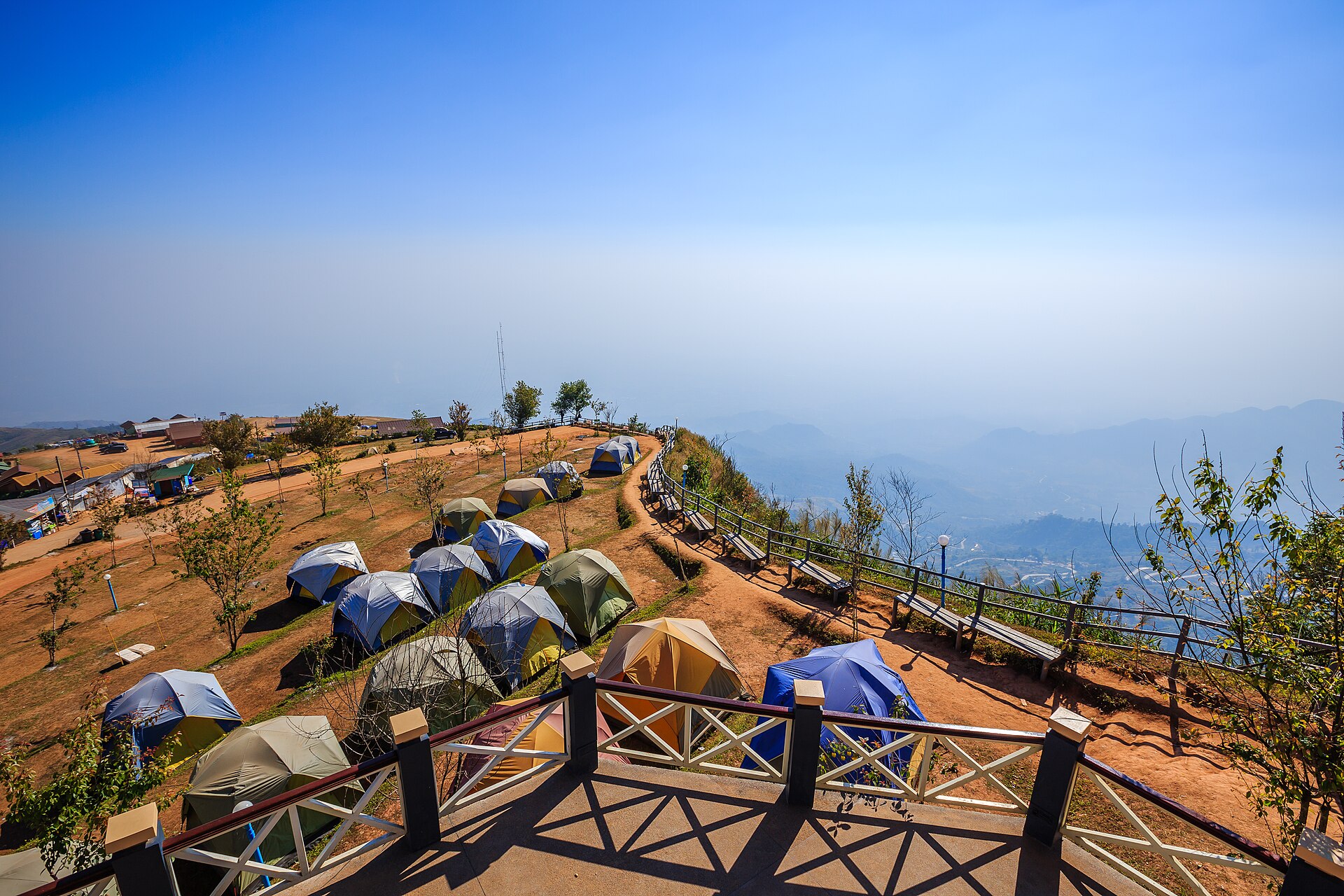 Tents at a hillside campsite on Phu Thap Boek