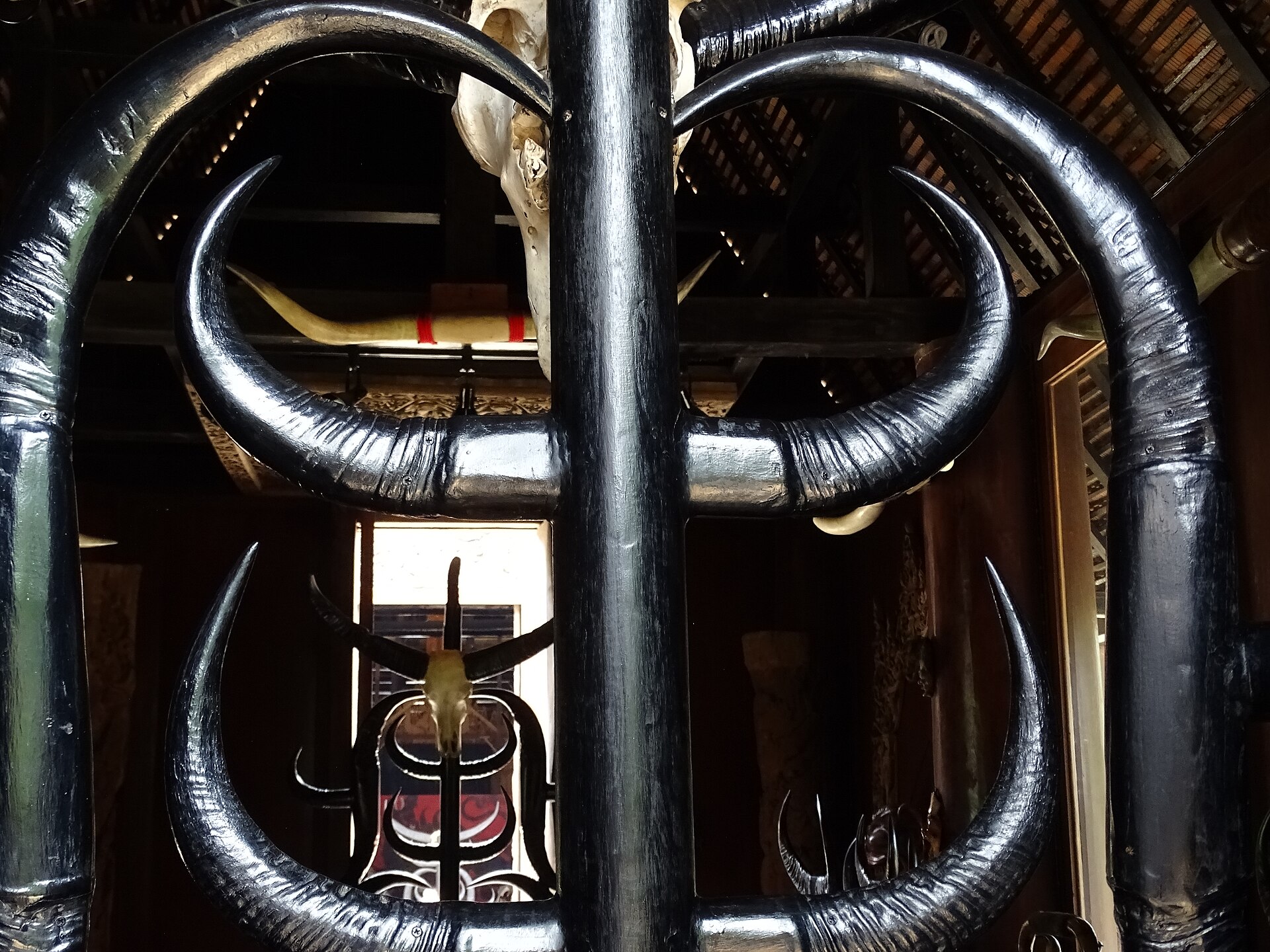 Buffalo horn chairs inside the Black House, Chiang Rai
