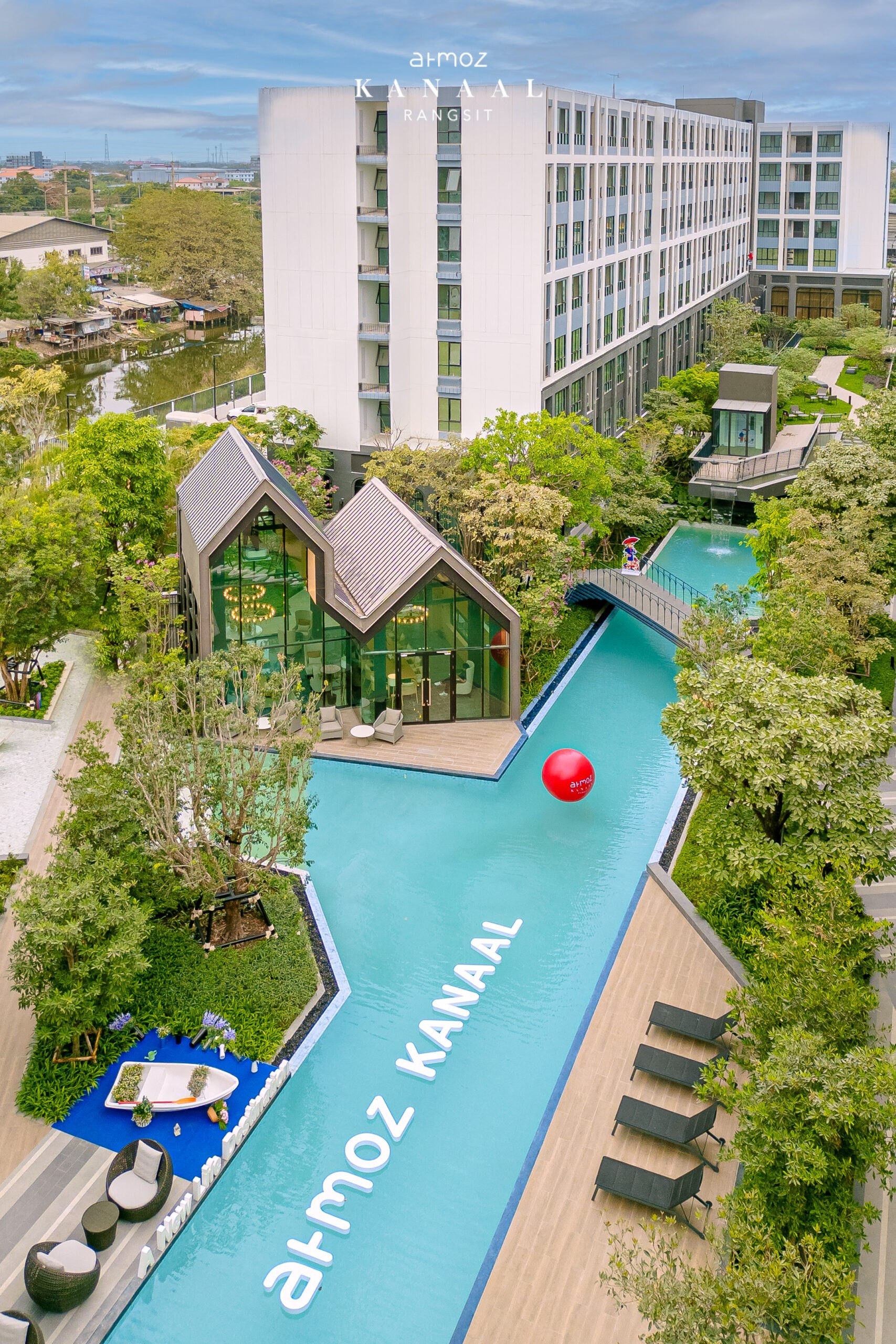 Canal-style pool and glass house at Atmoz Kanaal Rangsit