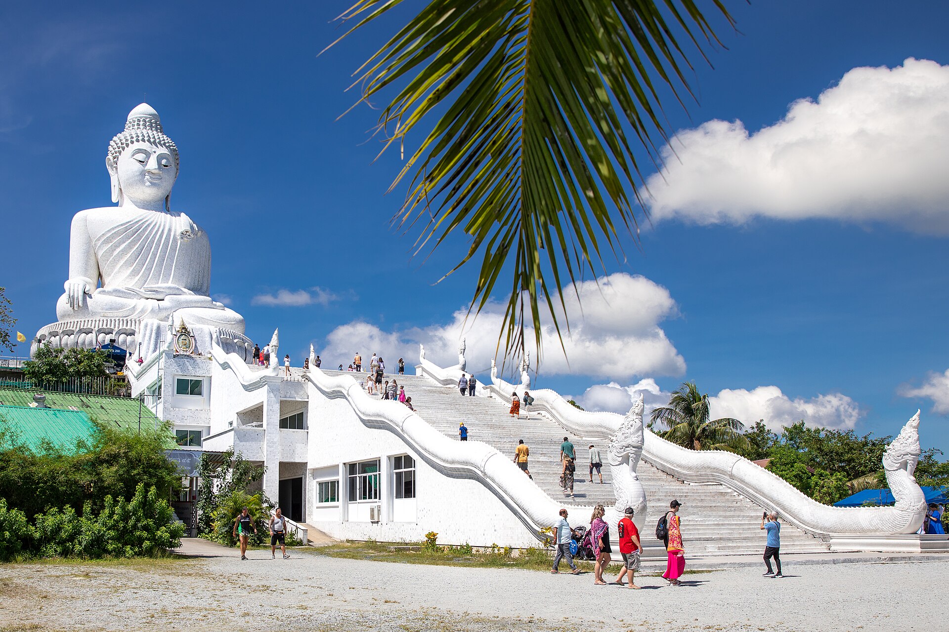 Big Buddha Phuket on Nakkerd Hill with the staircase and palm trees