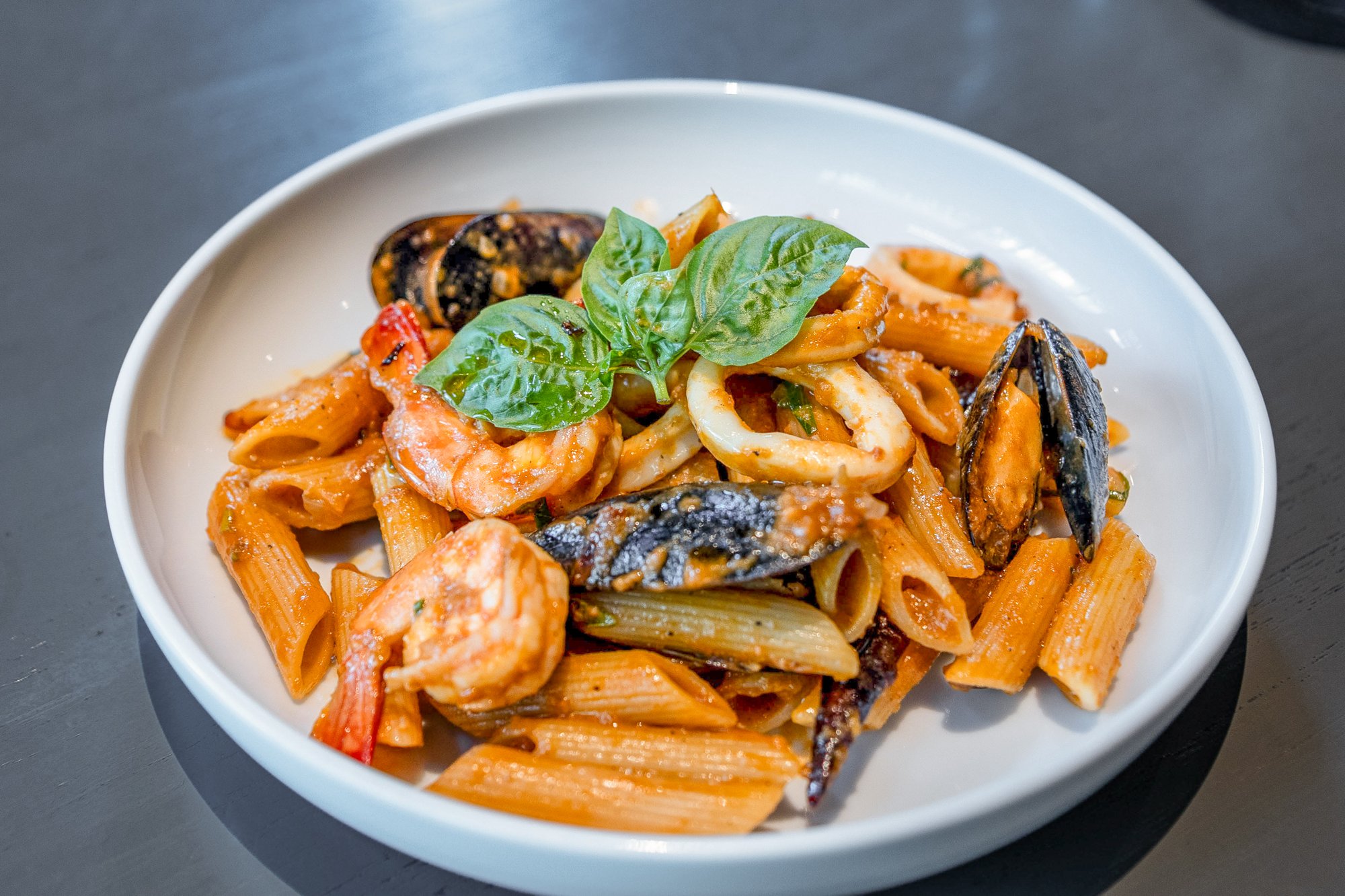 Penne Seafood Arrabbiata with mussels, prawns and squid at Pal Cafe & Bistro